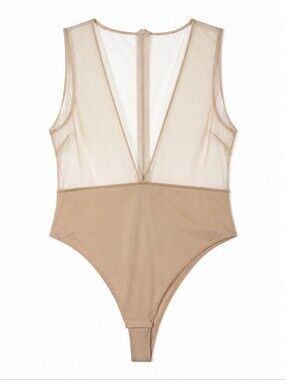 NWT Galia Lahav Jasmine Bodysuit US 12 EU 44 Nude Sheer Bridal Shapewear Mesh